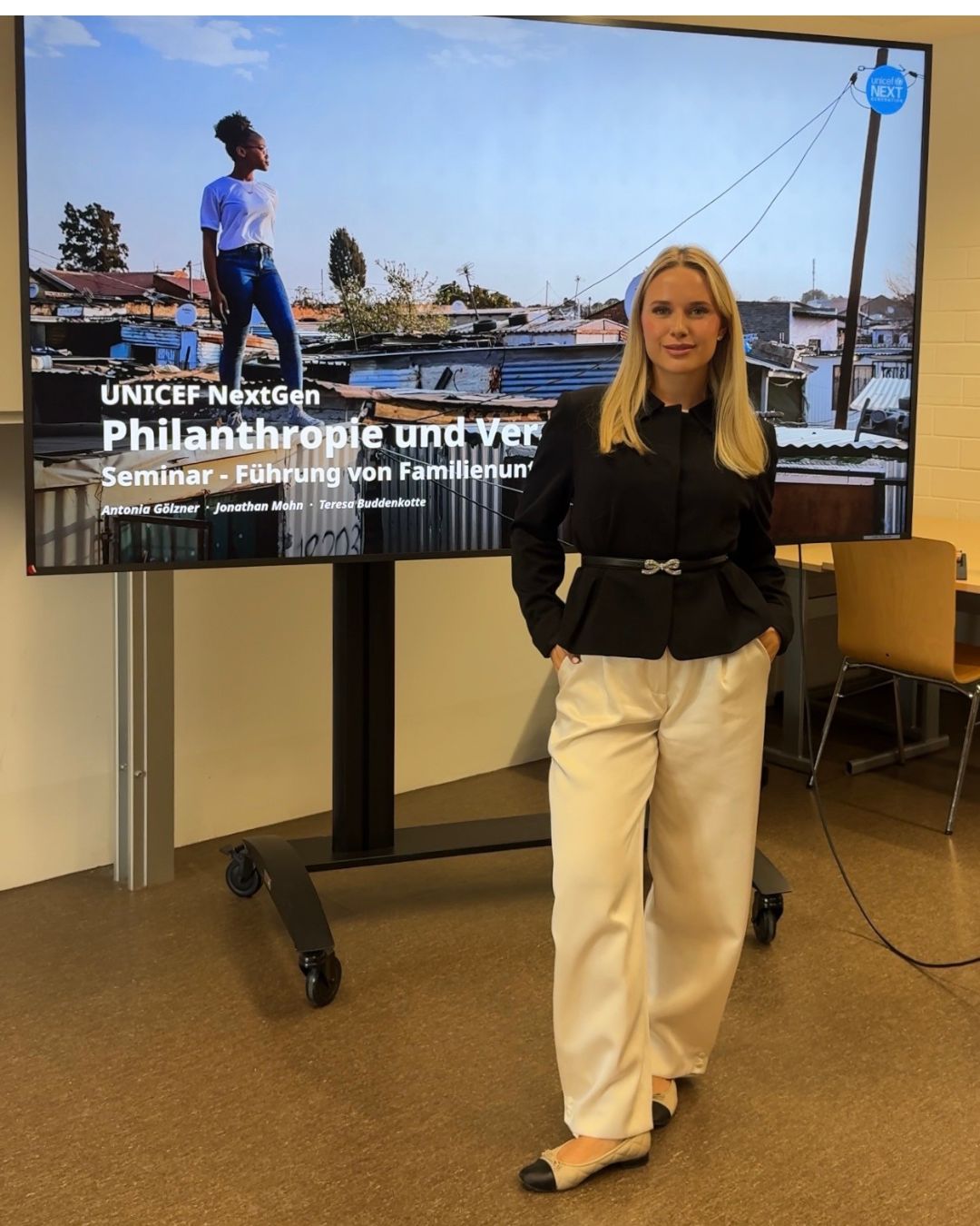 Antonia presenting at a UNICEF NextGen seminar