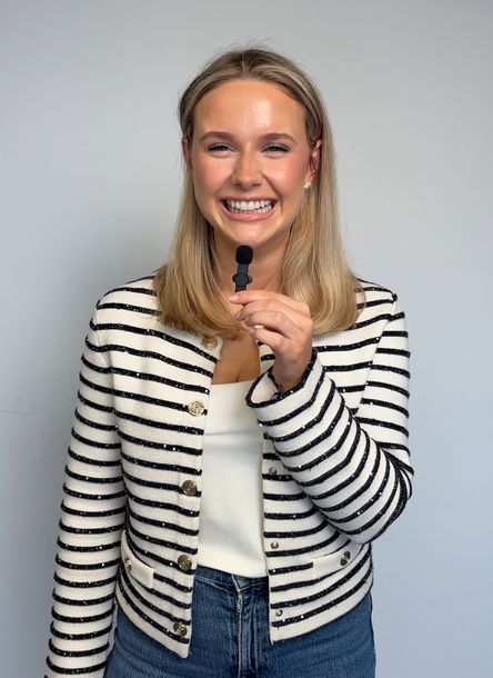 Antonia with a microphone